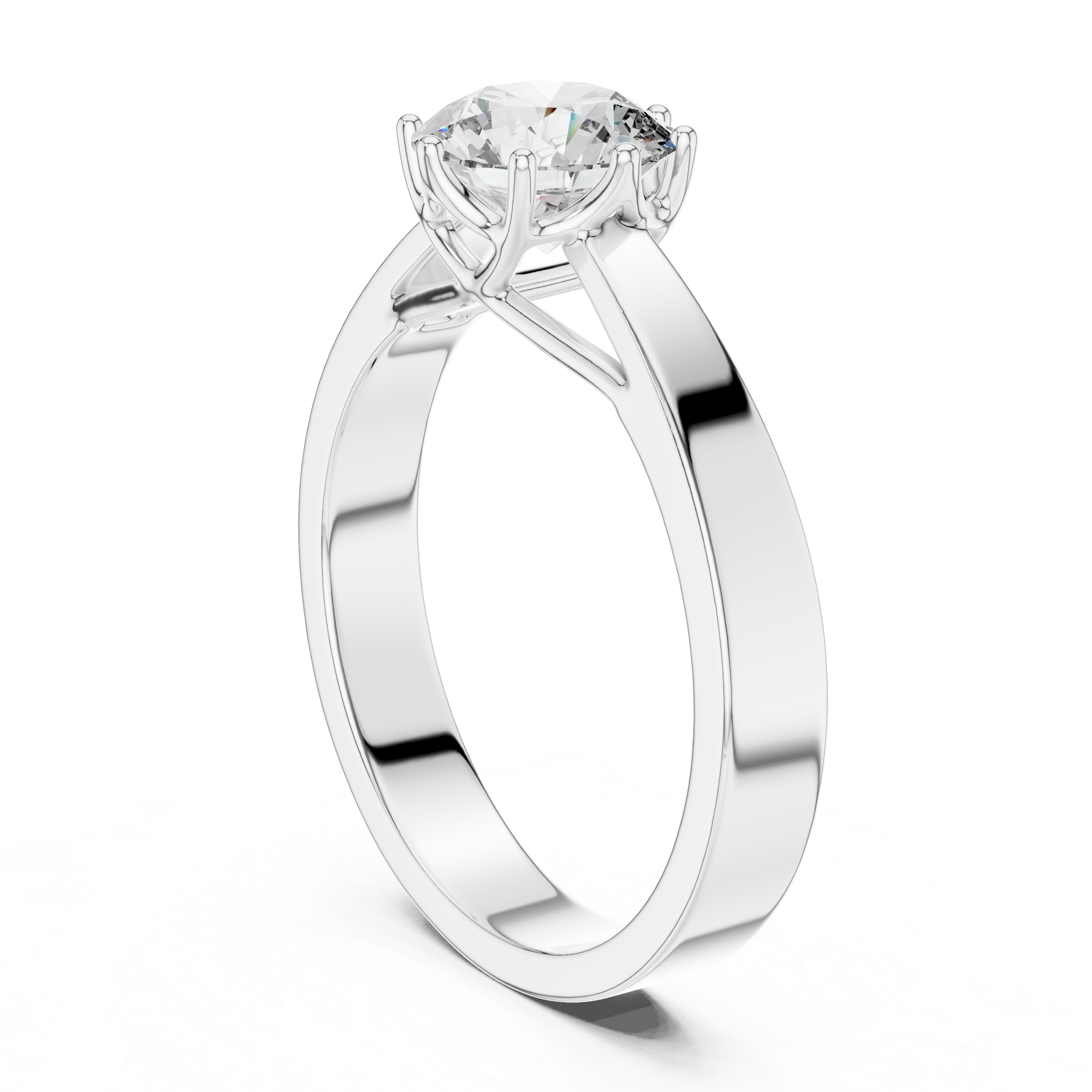 Silver ring with a diamond on a white background